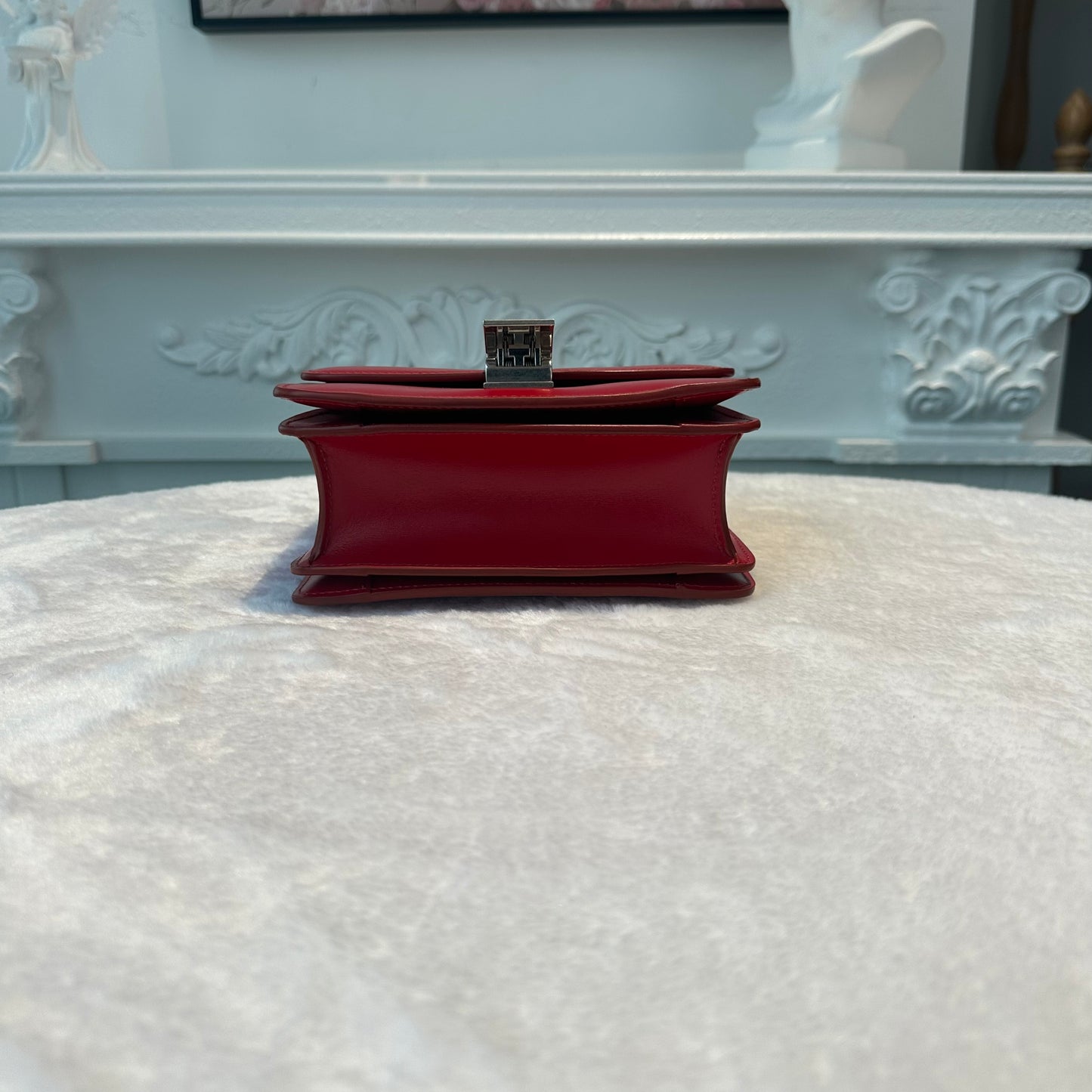 【#262】Pre-owned Celine Medium Classic Box Bag Red Smooth Calfskin Leather with Silver-Tone Hardware