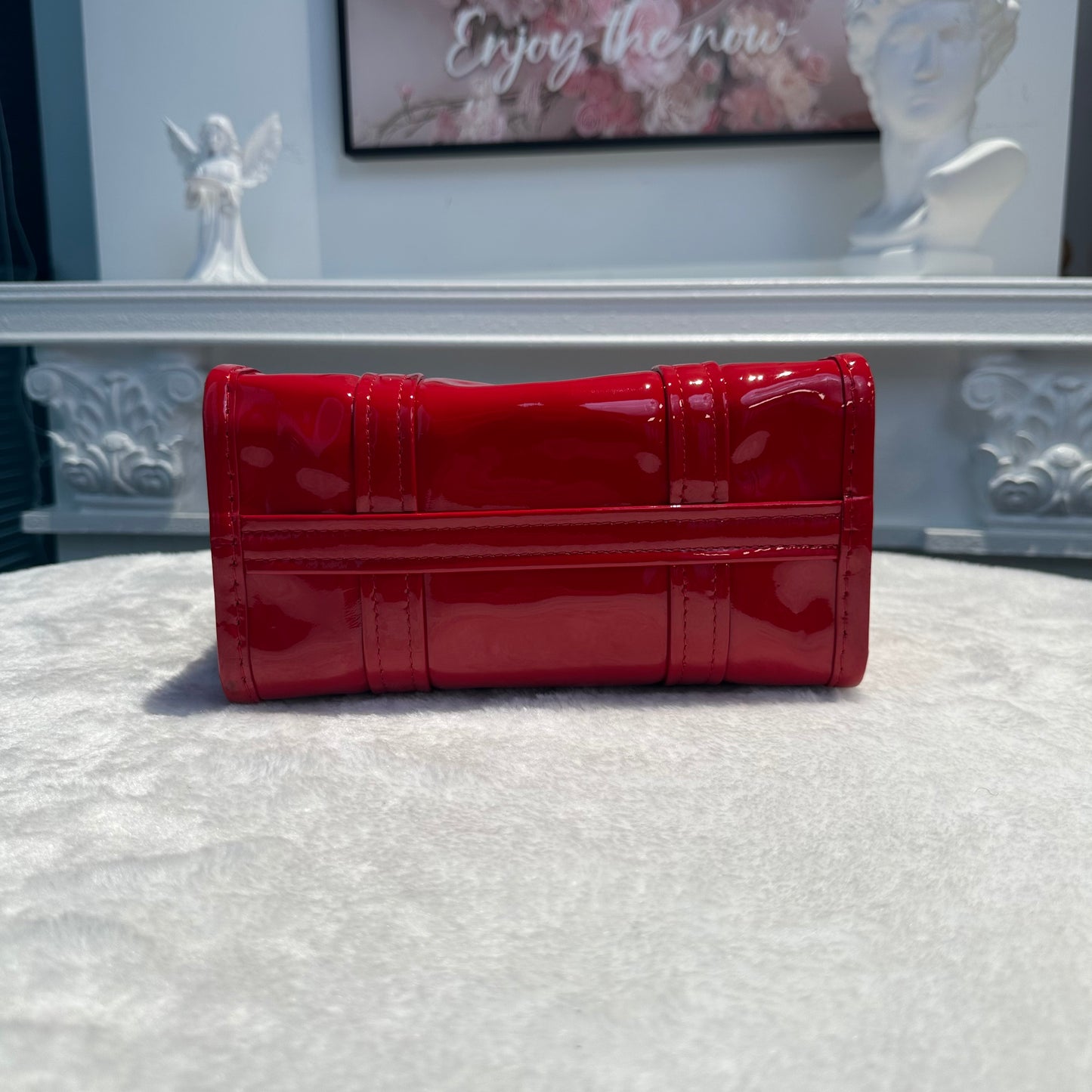 【#257】Pre-owned Balenciaga Small Shopping Tote Bag Red Patent Leather with Silver-Tone Hardware