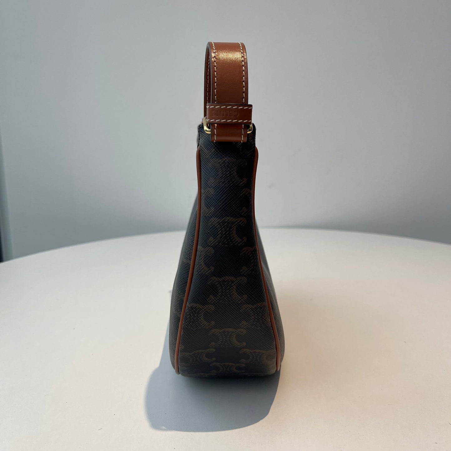 【#226】Pre-owned Celine Medium Ava Bag Triomphe Canvas & Tan Calfskin Leather