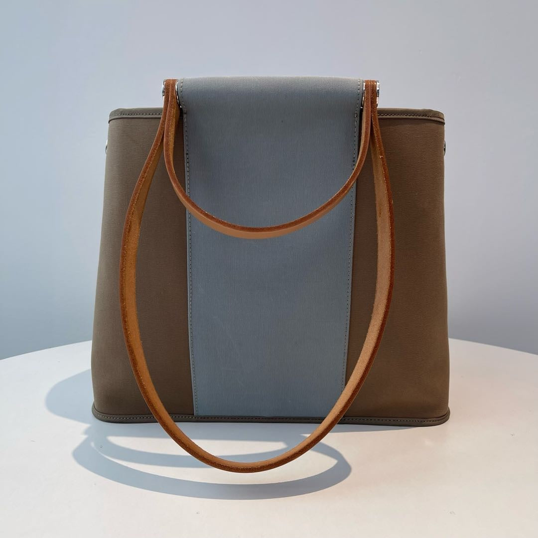 【#006】Pre-owned Hermès Cabag 32 Q Stamp Blue-Grey Canvas Leather Tote Bag HZ251022013