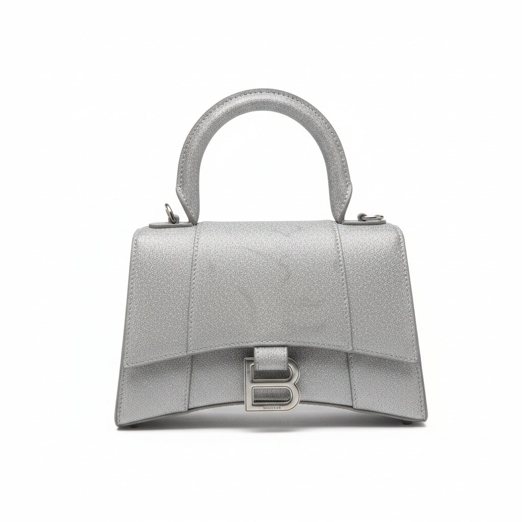 【#160】Pre-owned BALENCIAGA Hourglass XS Black Shiny Silver Color Shoulder Bag HZ250826&&