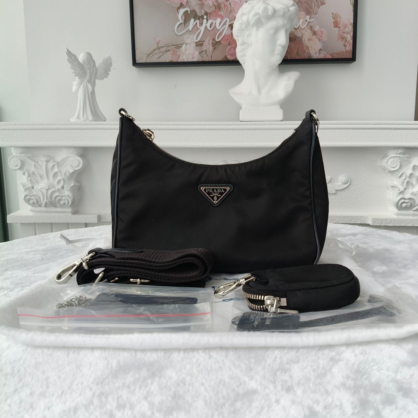 【#163】Pre-owned PRADA Re-Edition Mini Black Nylon and Calfskin Crossbody Bag HZ260304&&