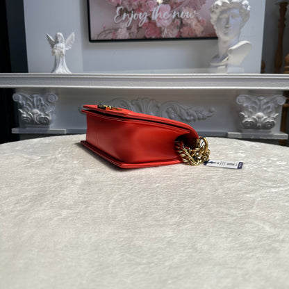 【#254】Pre-owned Chanel Medium Boy Bag Red Quilted Lambskin Leather with Gold-Tone Hardware  2