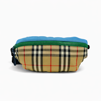 【#261】Pre-owned Burberry Check Bum Bag Beige Check Nylon with Color-Block Trim