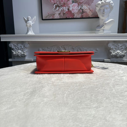 【#254】Pre-owned Chanel Medium Boy Bag Red Quilted Lambskin Leather with Gold-Tone Hardware  2