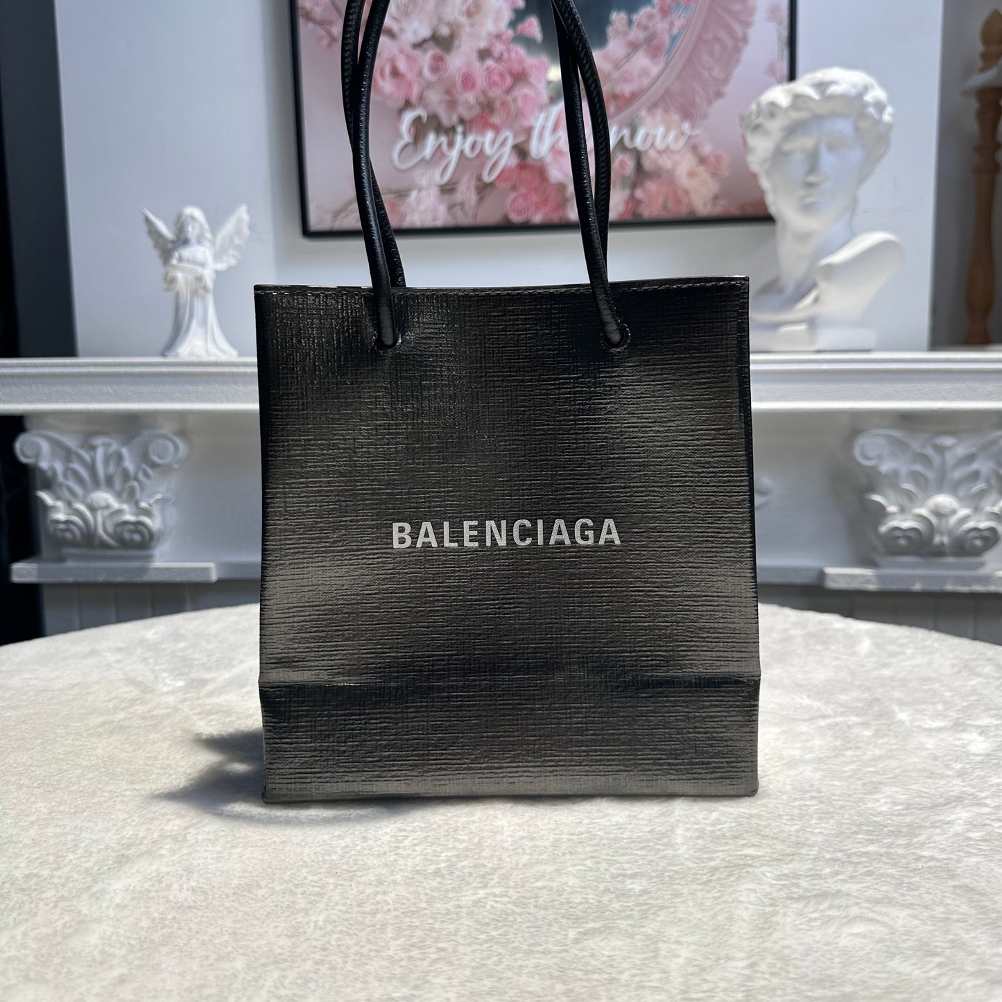 【#244】Pre-owned Balenciaga Hourglass Small Bag White Calfskin Leather with Silver-Tone Hardware