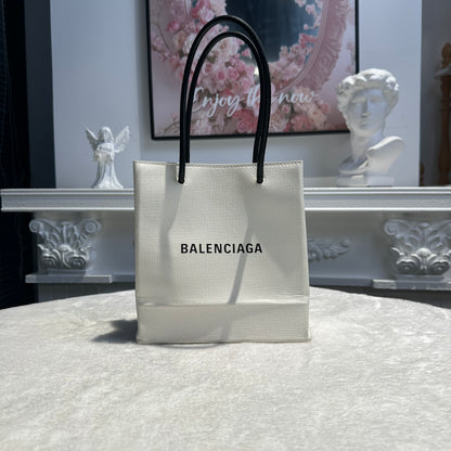 【#244】Pre-owned Balenciaga Hourglass Small Bag White Calfskin Leather with Silver-Tone Hardware