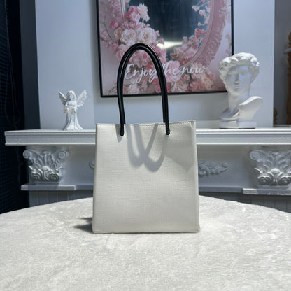【#244】Pre-owned Balenciaga Hourglass Small Bag White Calfskin Leather with Silver-Tone Hardware
