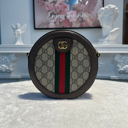 【#268】Pre-owned Gucci Ophidia Round Mini Bag GG Supreme Canvas with Leather Trim