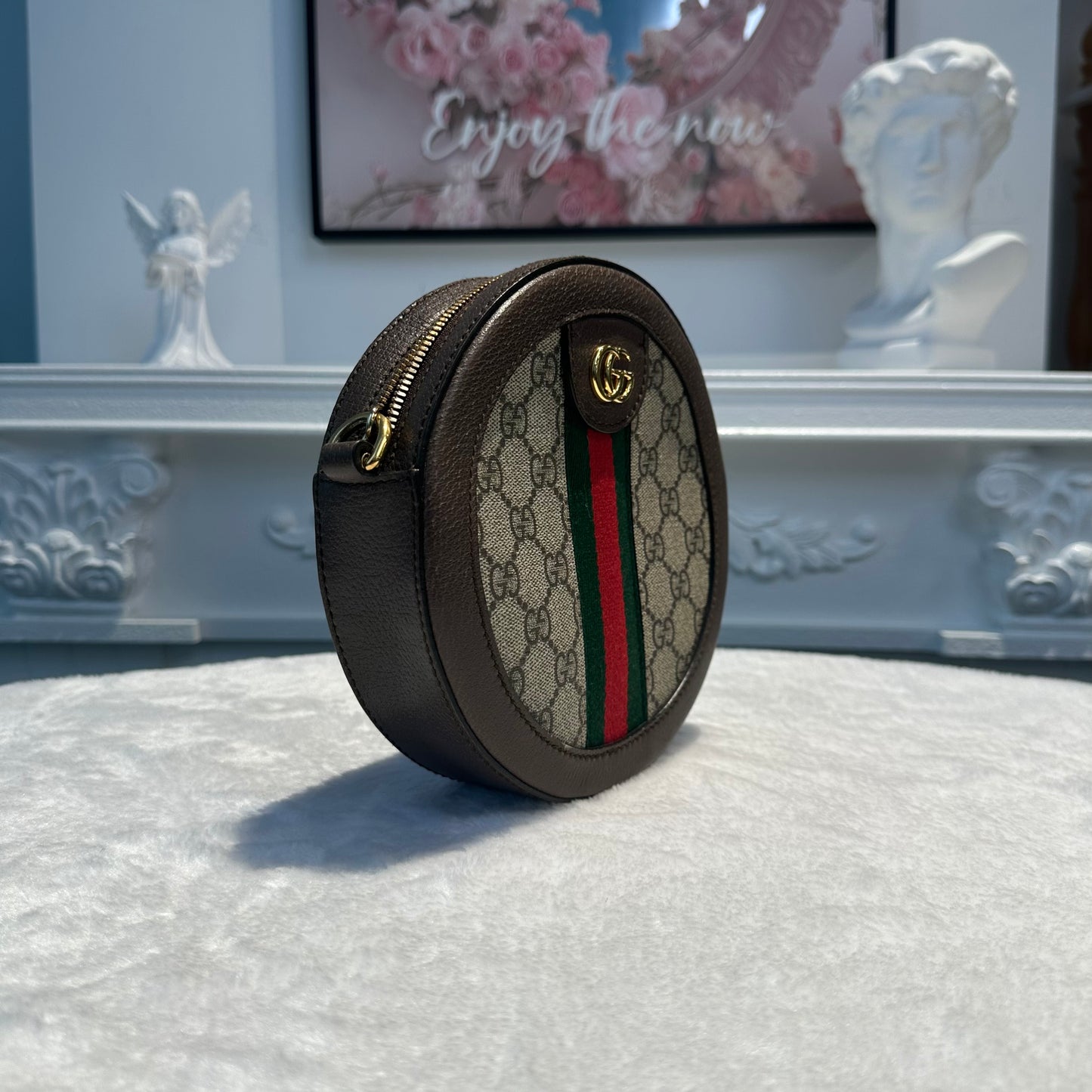 【#268】Pre-owned Gucci Ophidia Round Mini Bag GG Supreme Canvas with Leather Trim