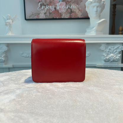【#262】Pre-owned Celine Medium Classic Box Bag Red Smooth Calfskin Leather with Silver-Tone Hardware