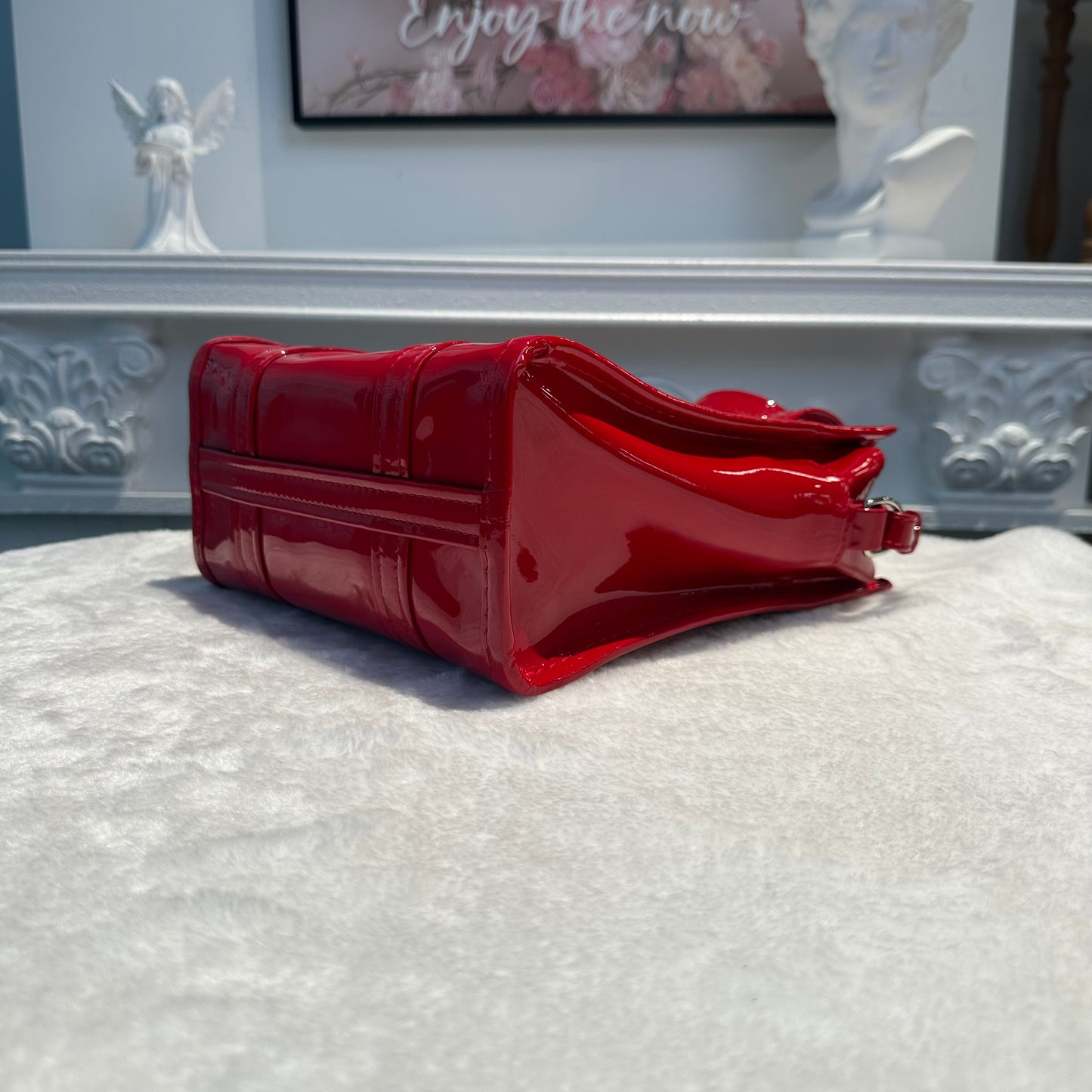 【#257】Pre-owned Balenciaga Small Shopping Tote Bag Red Patent Leather with Silver-Tone Hardware