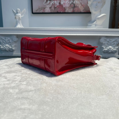 【#257】Pre-owned Balenciaga Small Shopping Tote Bag Red Patent Leather with Silver-Tone Hardware