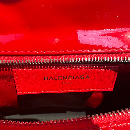 【#257】Pre-owned Balenciaga Small Shopping Tote Bag Red Patent Leather with Silver-Tone Hardware