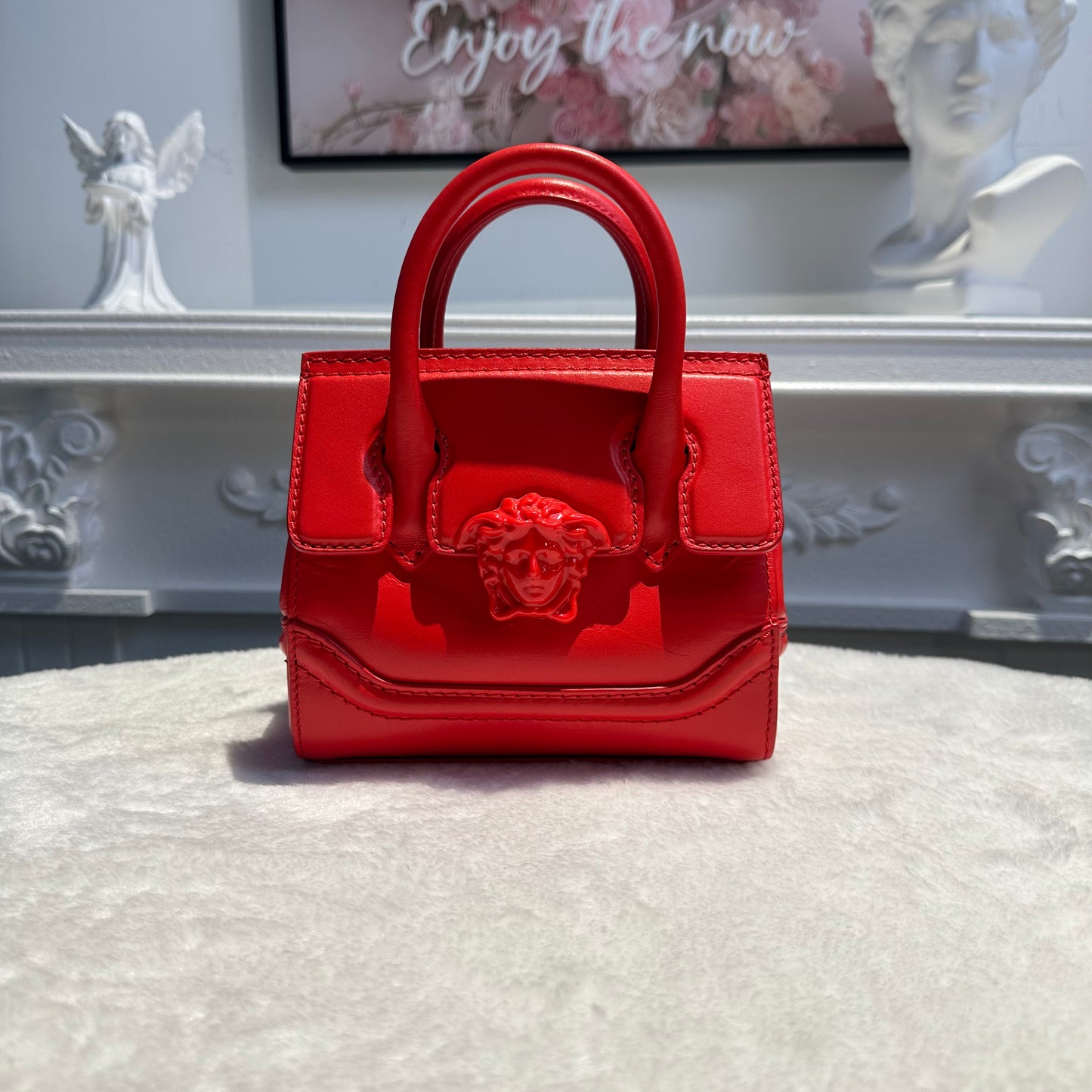【#272】Pre-owned Versace La Medusa Mini Tote Bag Red Patent Leather