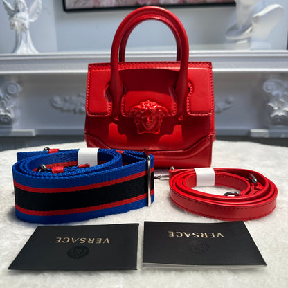 【#272】Pre-owned Versace La Medusa Mini Tote Bag Red Patent Leather