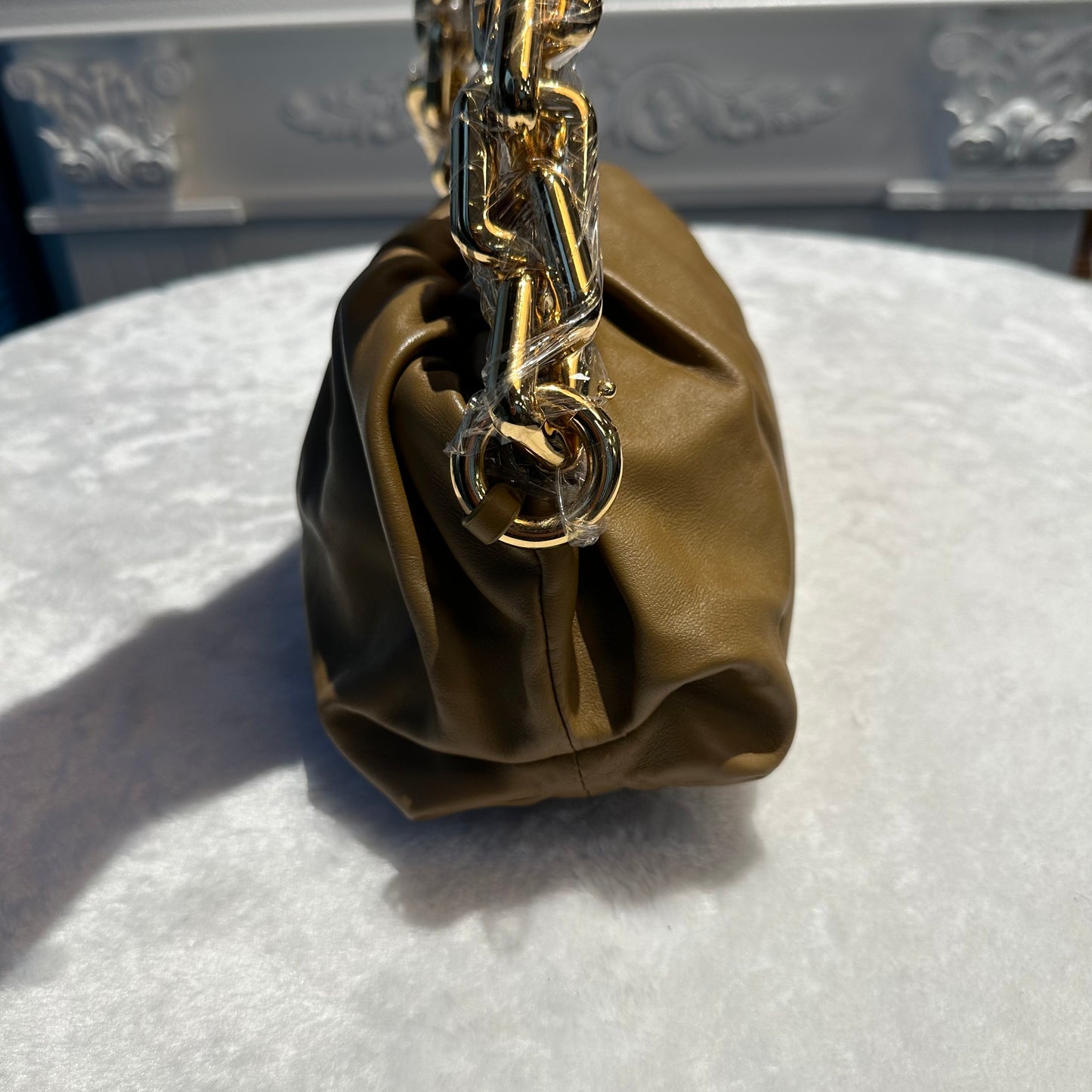 【#259】Pre-owned Bottega Veneta Mini Chain Pouch Bag Olive Green Nappa Leather with Gold-Tone Hardware