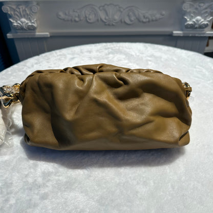 【#259】Pre-owned Bottega Veneta Mini Chain Pouch Bag Olive Green Nappa Leather with Gold-Tone Hardware