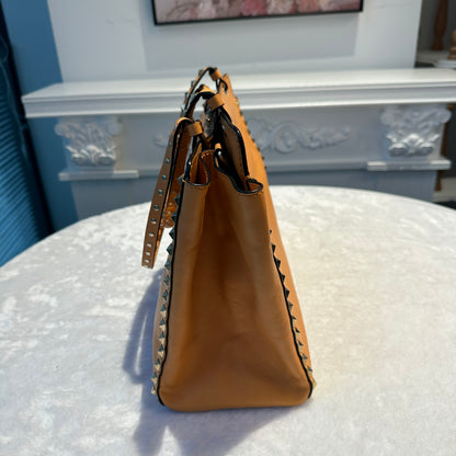 【#241】Pre-owned Valentino Garavani Rockstud Large Tote Bag Beige Grained Calfskin Leather