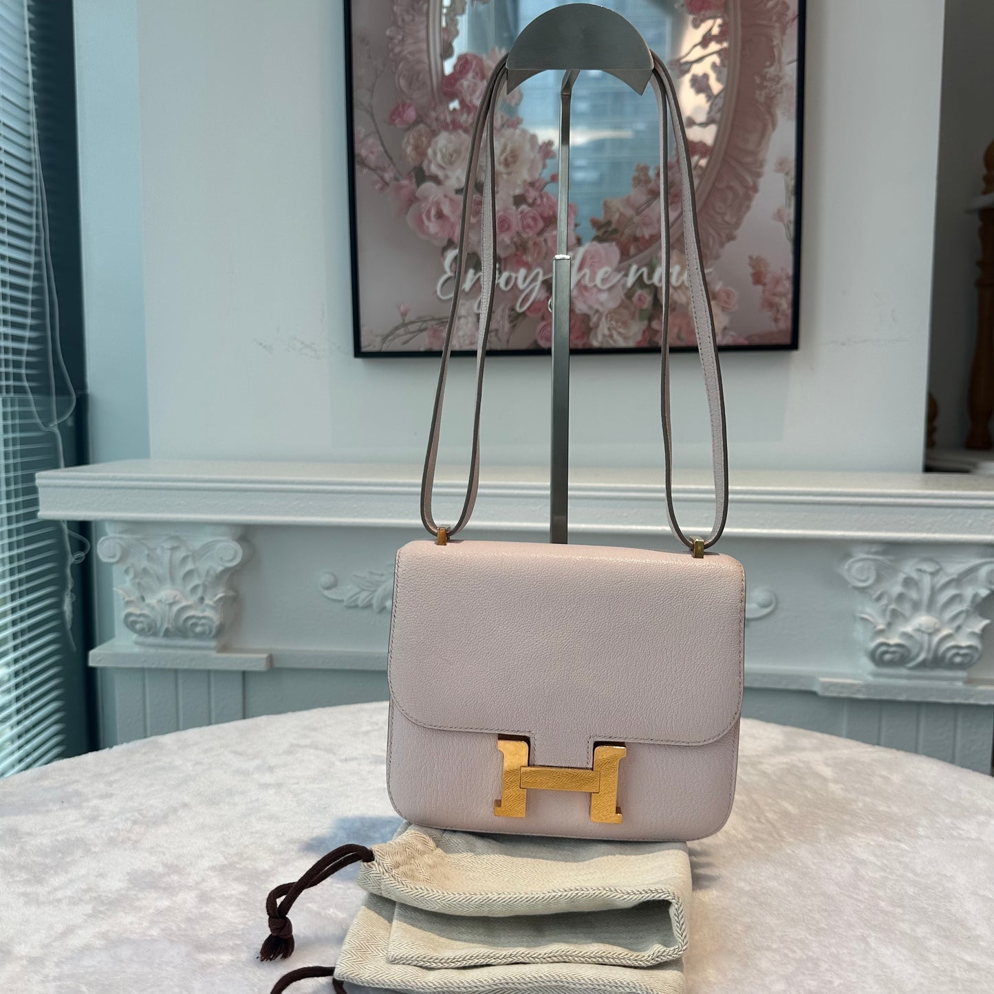 【#267】Pre-owned Hermès Constance 18 Bag Rose Pâle Chevre Mysore Leather with Gold-Tone Hardware