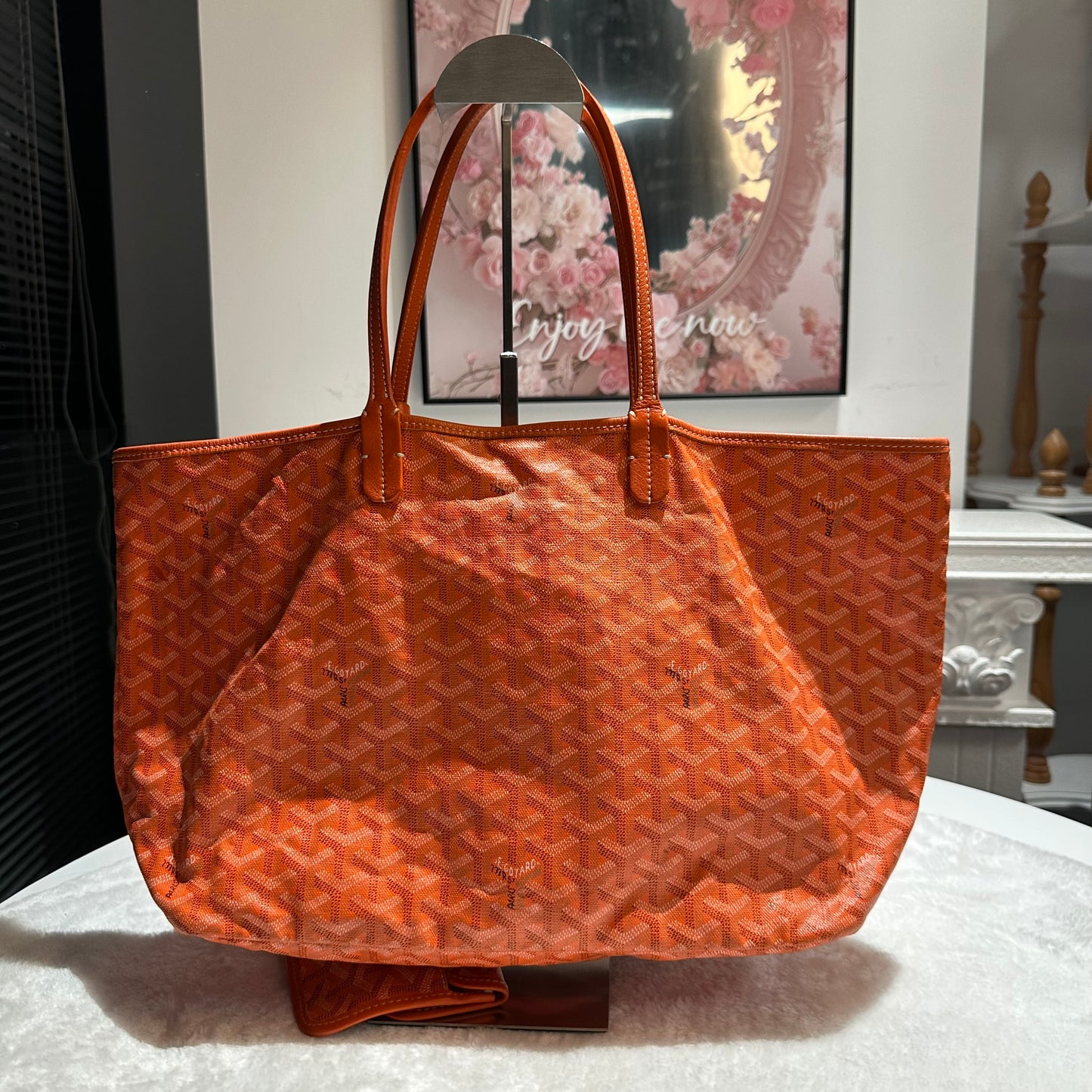 【#266】Pre-owned Goyard Saint Louis GM Tote Bag Orange Goyardine Coated Canvas with Leather Trim