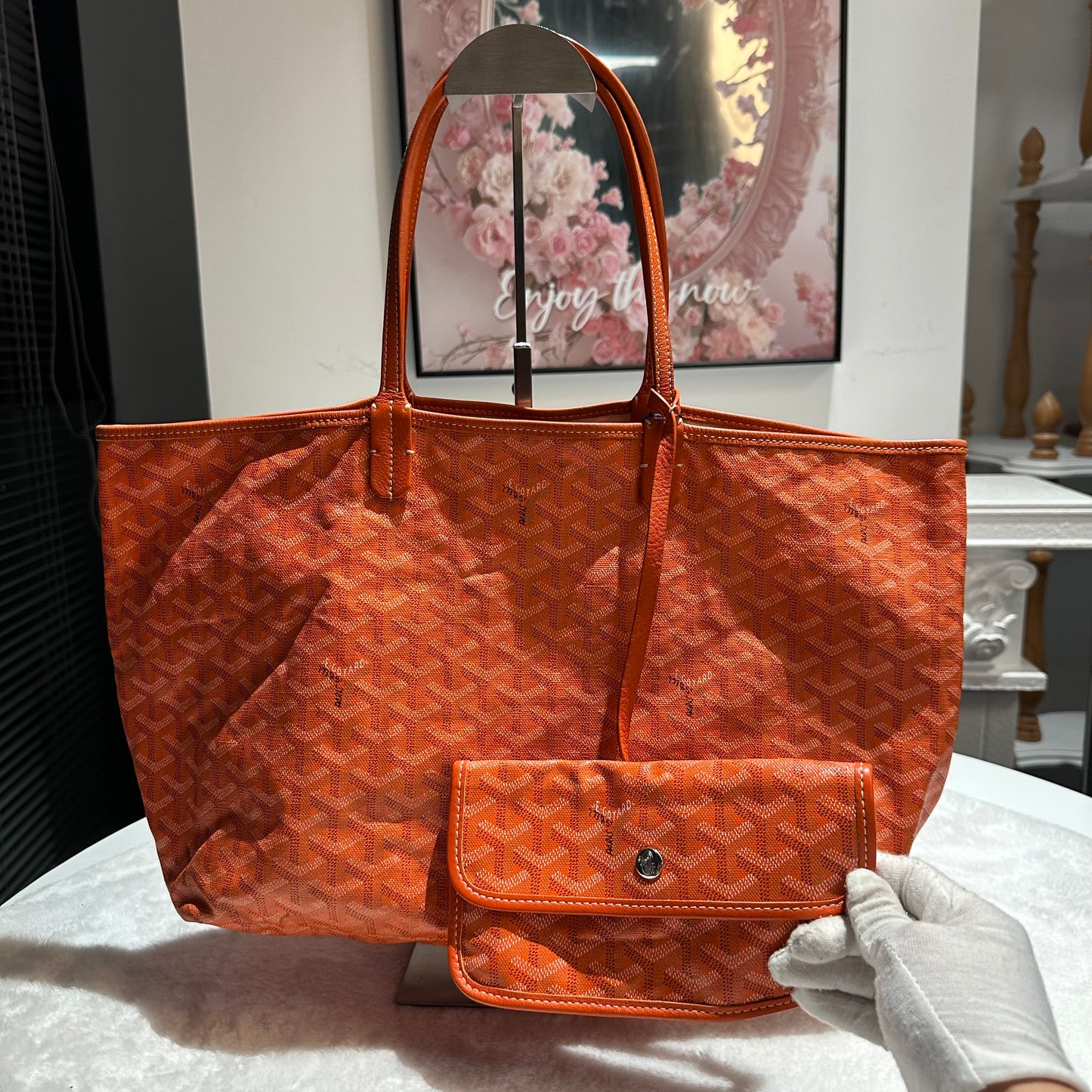 【#266】Pre-owned Goyard Saint Louis GM Tote Bag Orange Goyardine Coated Canvas with Leather Trim