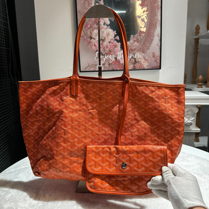 【#266】Pre-owned Goyard Saint Louis GM Tote Bag Orange Goyardine Coated Canvas with Leather Trim