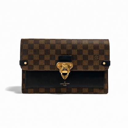 【#269】Pre-owned Louis Vuitton Vaugirard Clutch Damier Ebene Canvas with Black Leather Trim