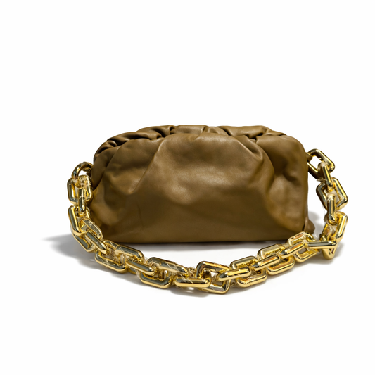 【#259】Pre-owned Bottega Veneta Mini Chain Pouch Bag Olive Green Nappa Leather with Gold-Tone Hardware