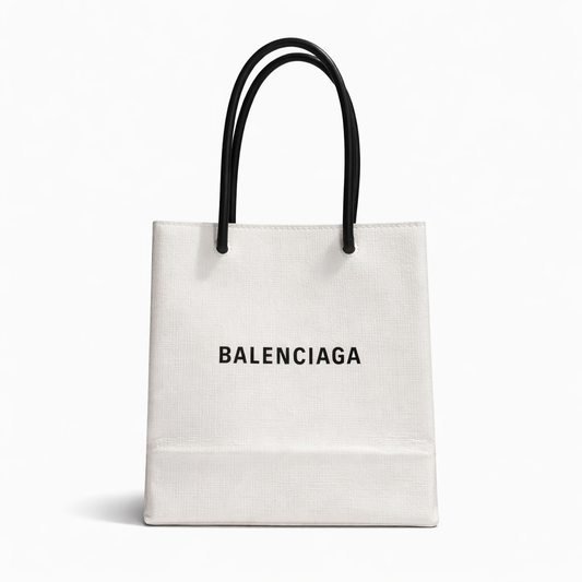 【#244】Pre-owned Balenciaga Hourglass Small Bag White Calfskin Leather with Silver-Tone Hardware