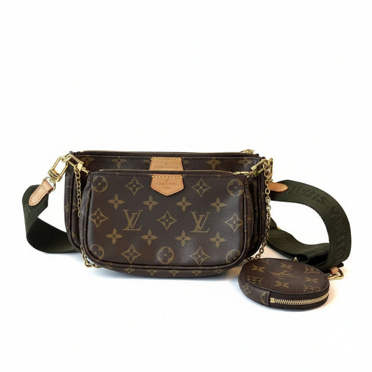 【#051】Pre-owned Louis Vuitton Multi Pochette Accessoires Monogram Canvas Khaki Green Strap Crossbody BagHZ2603020&&