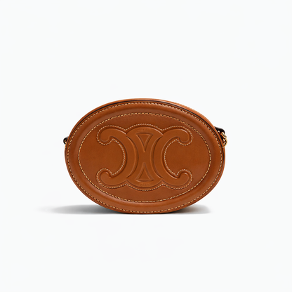 【#253】Pre-owned Celine Oval Cuir Triomphe Bag Tan Smooth Calfskin Leather