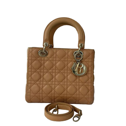 【#134】Pre-owned Dior Lady Dior Medium Lambskin Leather Gold Hardware Shoulder Bag HZ260306012