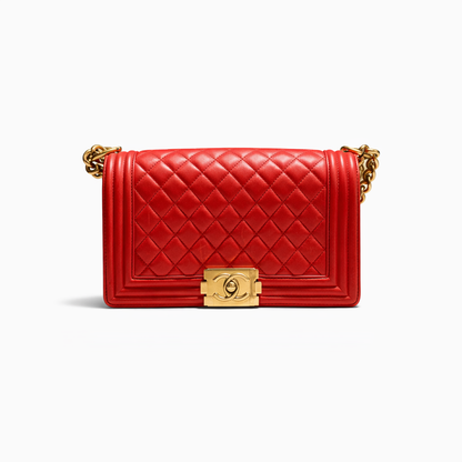 【#254】Pre-owned Chanel Medium Boy Bag Red Quilted Lambskin Leather with Gold-Tone Hardware  2