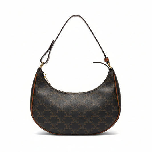 【#226】Pre-owned Celine Medium Ava Bag Triomphe Canvas & Tan Calfskin Leather