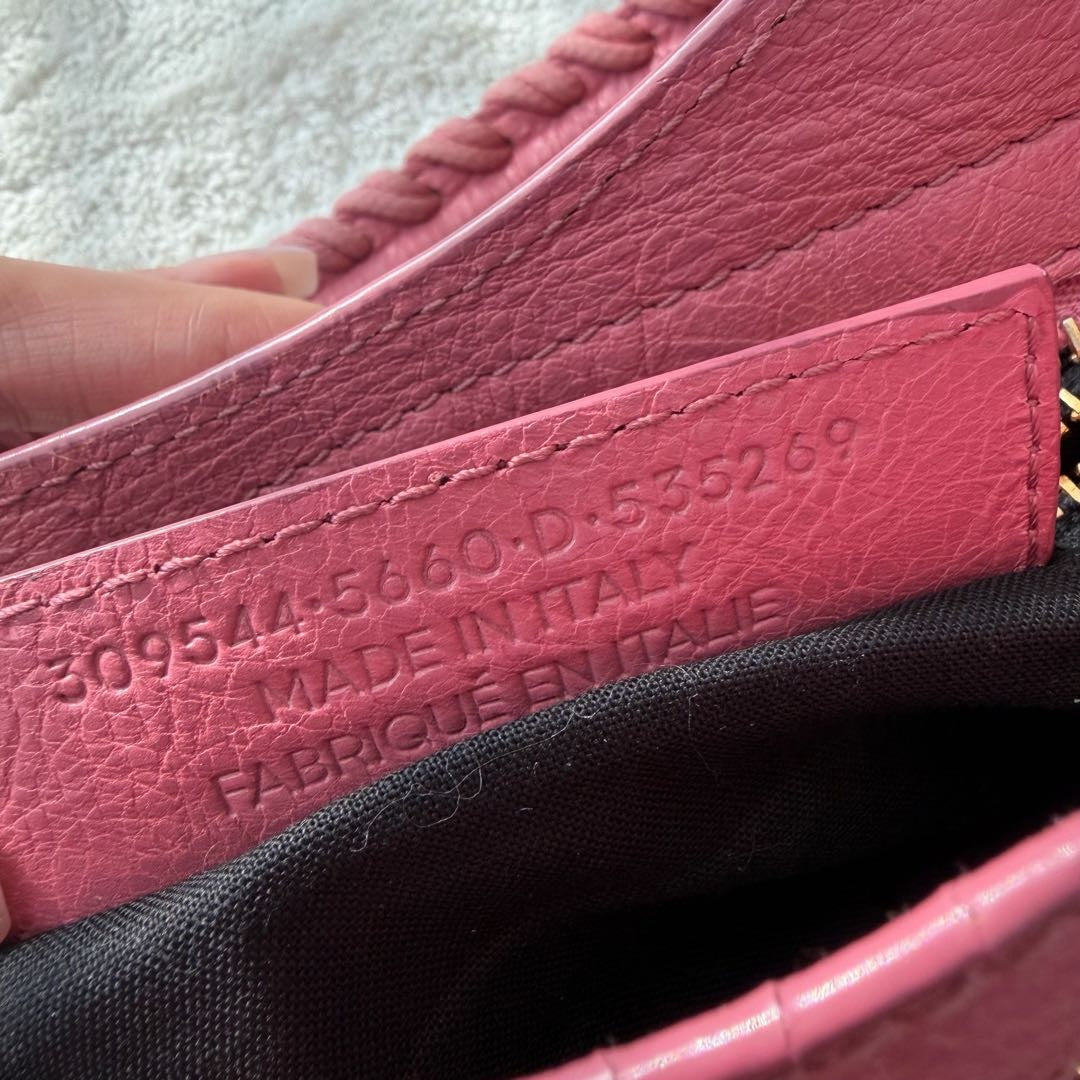 【#159】Pre-owned BALENCIAGA City Mini Pink Oil wax  Leather Gold Studs Crossbody Bag HZ251128&&
