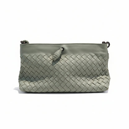【#129】Pre-owned BOTTEGA VENETA Intrecciato Small Light Green Lambskin clutch HZ2601190&&