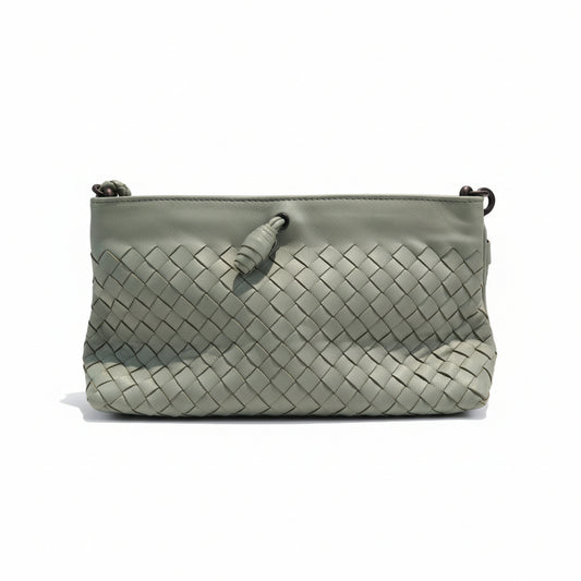 【#129】Pre-owned BOTTEGA VENETA Intrecciato Small Light Green Lambskin clutch HZ2601190&&