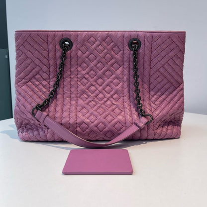 【#131】Pre-owned BOTTEGA VENETA Intrecciato Chain Tote Bag Purple Lambskin HZ2511010&&