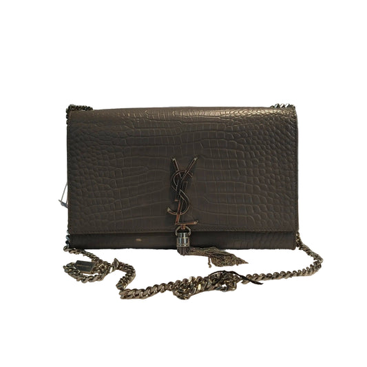 【#118】Pre-owned  YSL Kate Medium Grey Calfskin Crossbody Bag HZ2601190&&