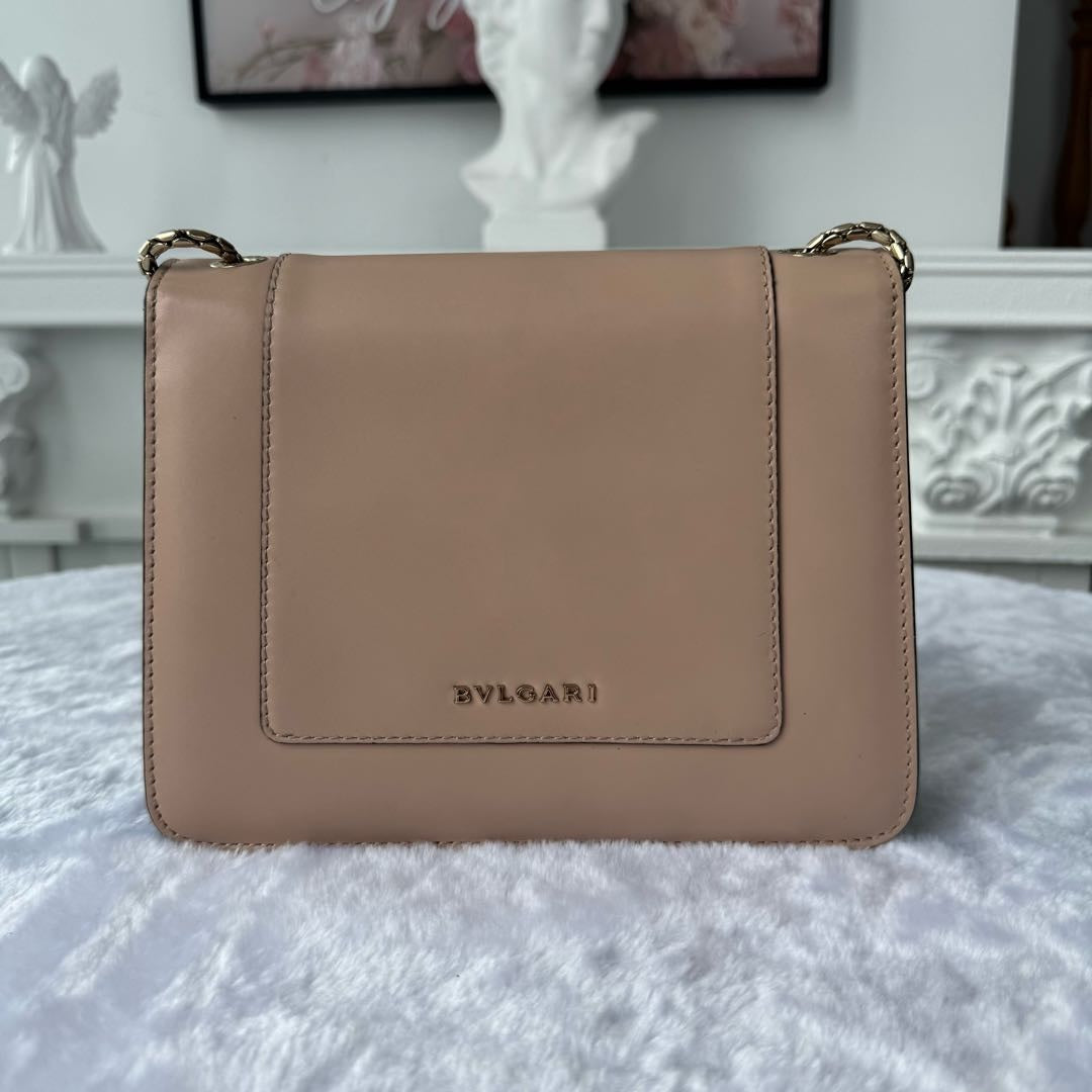 【#003】Pre-owned BVLGARI Serpenti Forever Small Beige Smooth Calfskin Studded Shoulder Bag HZ2511010&&