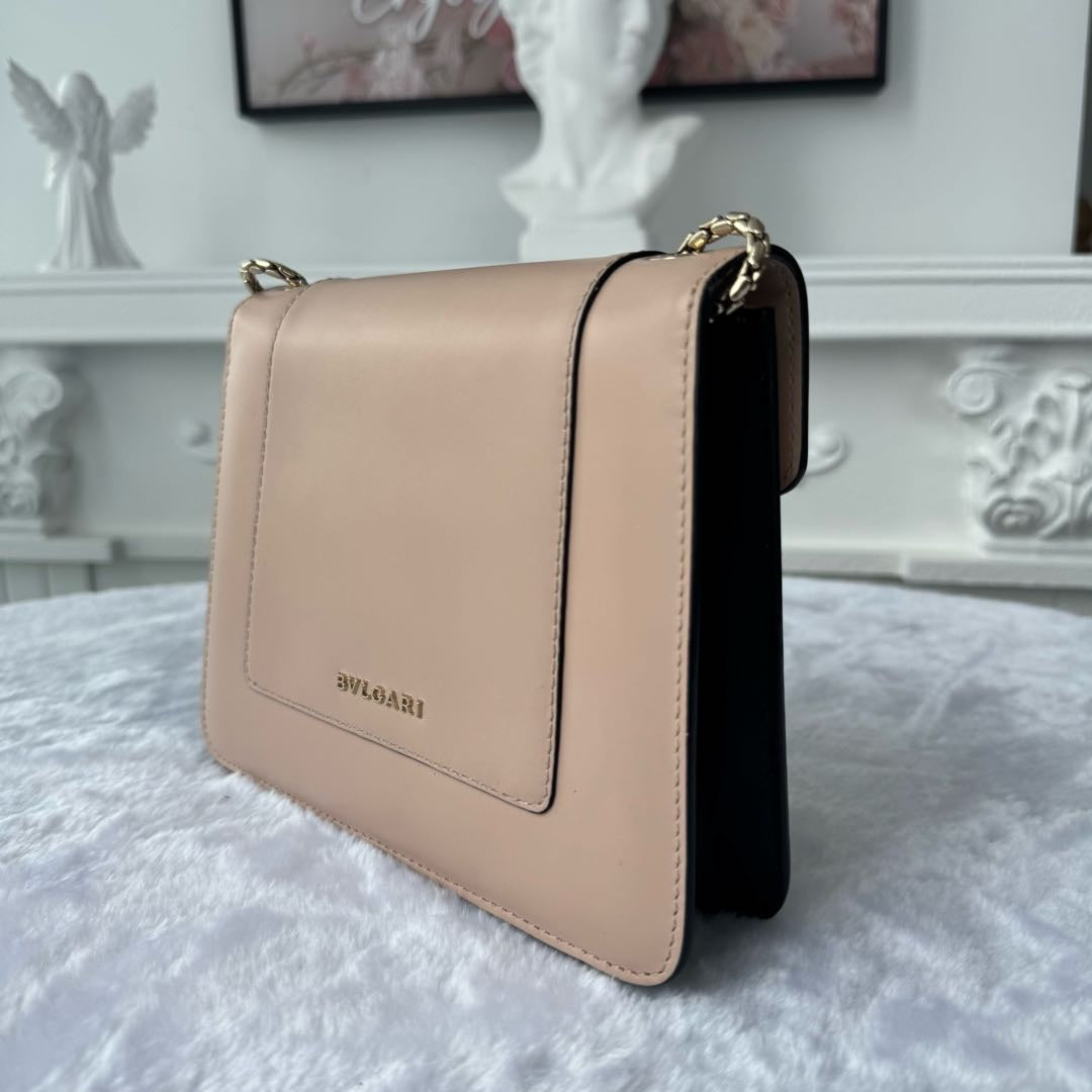 【#003】Pre-owned BVLGARI Serpenti Forever Small Beige Smooth Calfskin Studded Shoulder Bag HZ2511010&&