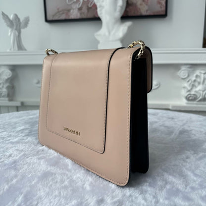 【#003】Pre-owned BVLGARI Serpenti Forever Small Beige Smooth Calfskin Studded Shoulder Bag HZ2511010&&