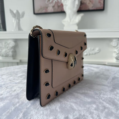 【#003】Pre-owned BVLGARI Serpenti Forever Small Beige Smooth Calfskin Studded Shoulder Bag HZ2511010&&