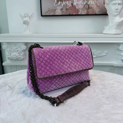 【#279】Pre-owned Bottega Veneta Medium Chain Bag Quilted Velvet in Lilac Purple with Dark Gunmetal Hardware