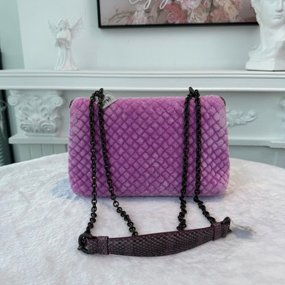 【#279】Pre-owned Bottega Veneta Medium Chain Bag Quilted Velvet in Lilac Purple with Dark Gunmetal Hardware