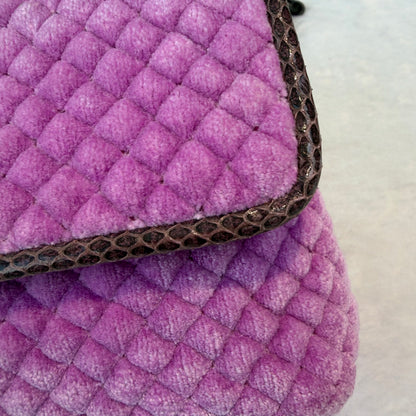 【#279】Pre-owned Bottega Veneta Medium Chain Bag Quilted Velvet in Lilac Purple with Dark Gunmetal Hardware