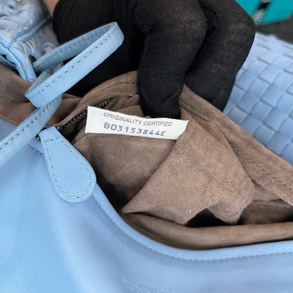 【#132】Pre-owned BOTTEGA VENETA The Pouch Intrecciato Baby Blue Nappa Leather Shoulder Bag HZ2511010&&