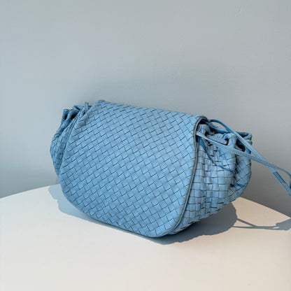 【#132】Pre-owned BOTTEGA VENETA The Pouch Intrecciato Baby Blue Nappa Leather Shoulder Bag HZ2511010&&