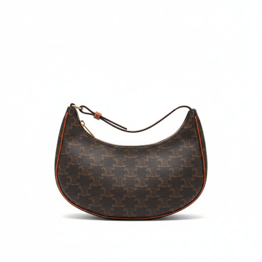 【#221】Pre-owned Celine Medium Ava Bag Triomphe Canvas & Tan Calfskin Leather